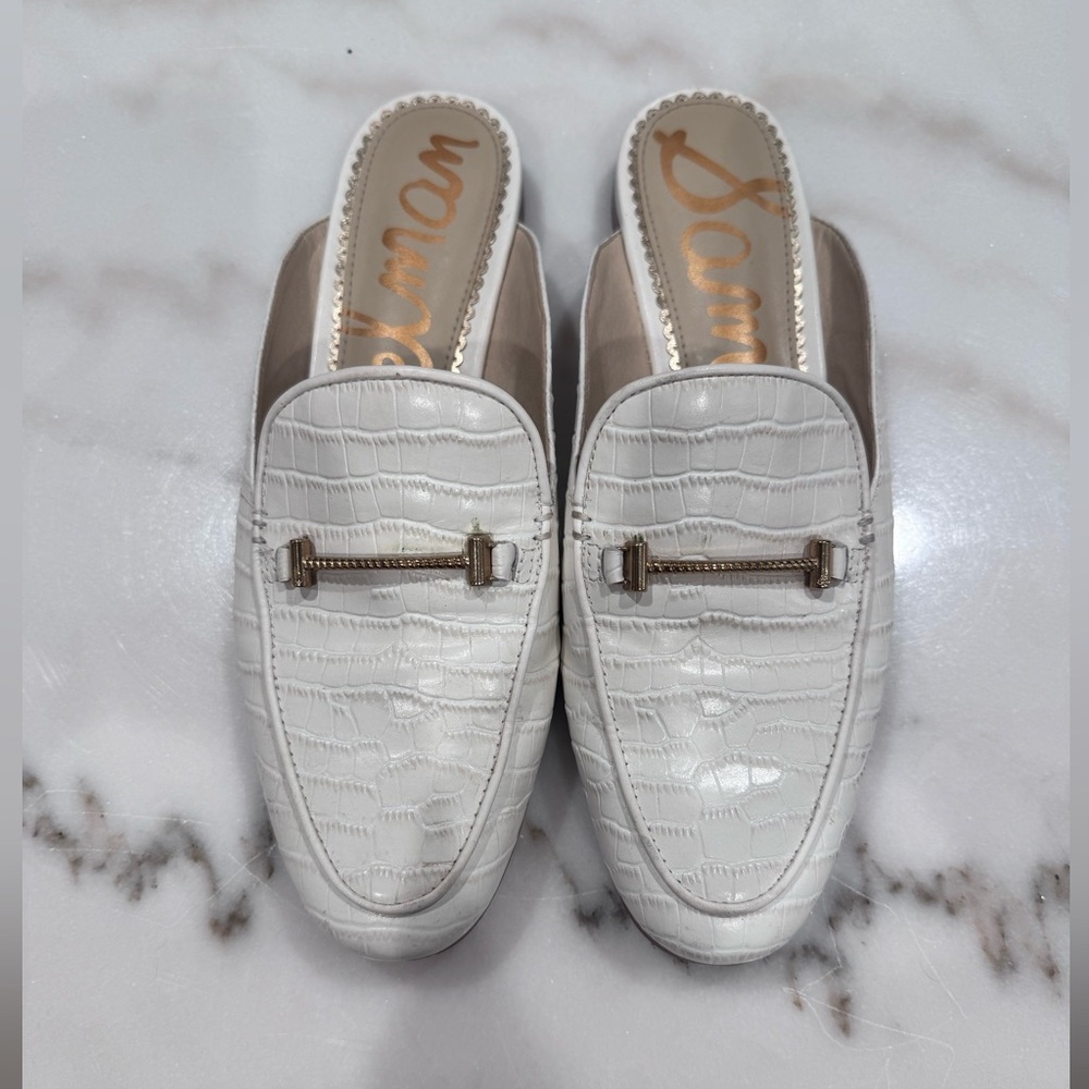 Sam Edelman White “Crocodile”Embossed Loafers